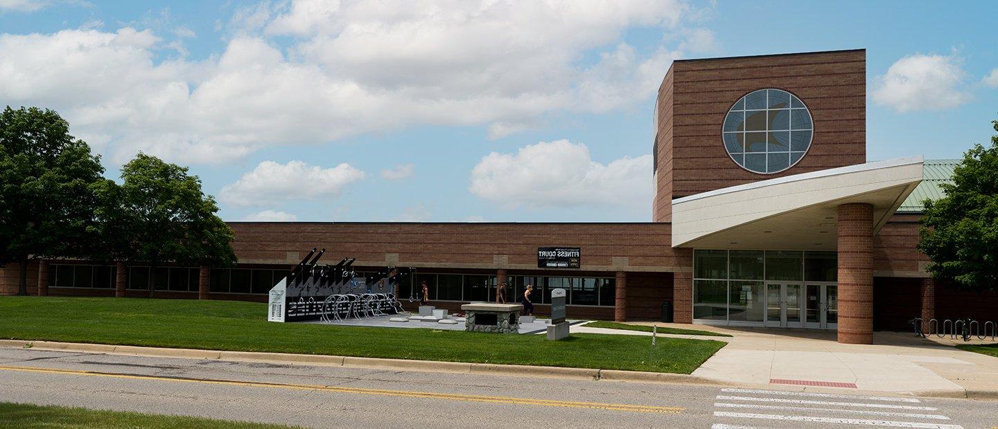 The exterior of the Recreation Center on Oakland University's campus.
